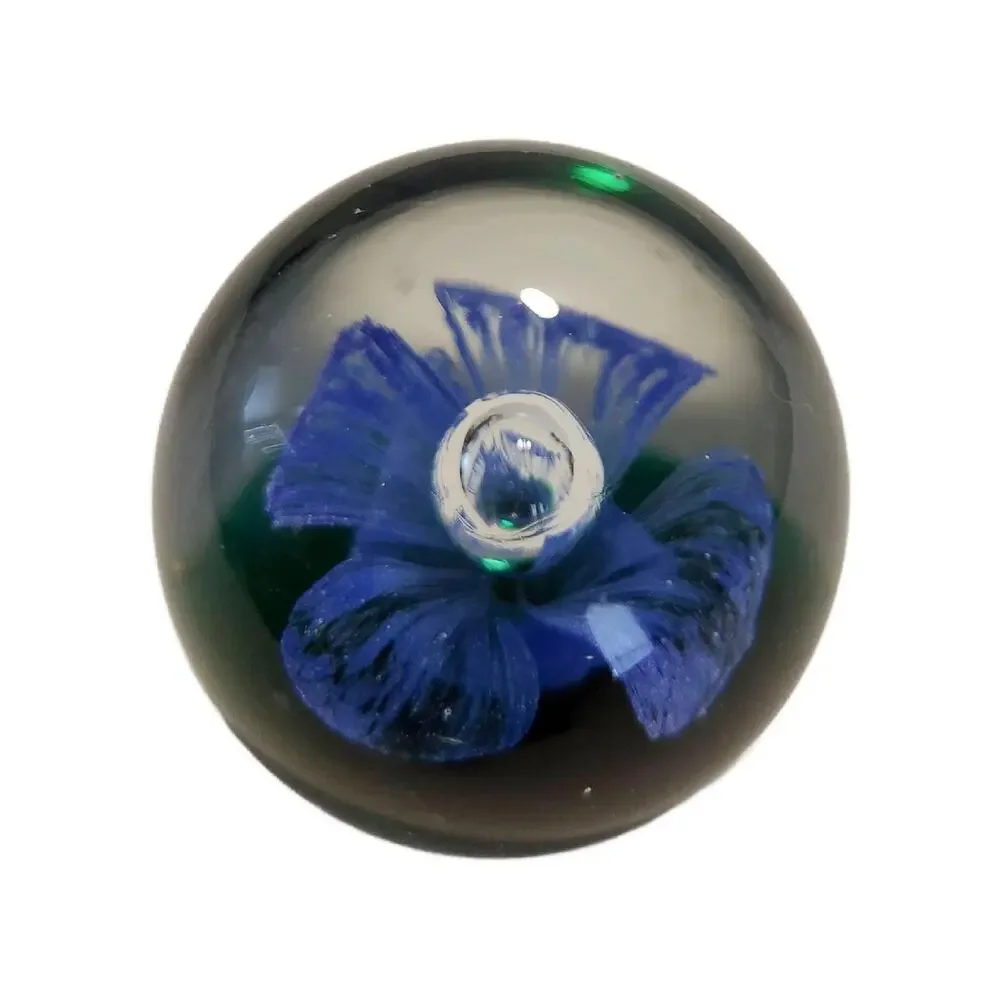 Vintage Hand Blown Glass Sphere Floral Paperweight